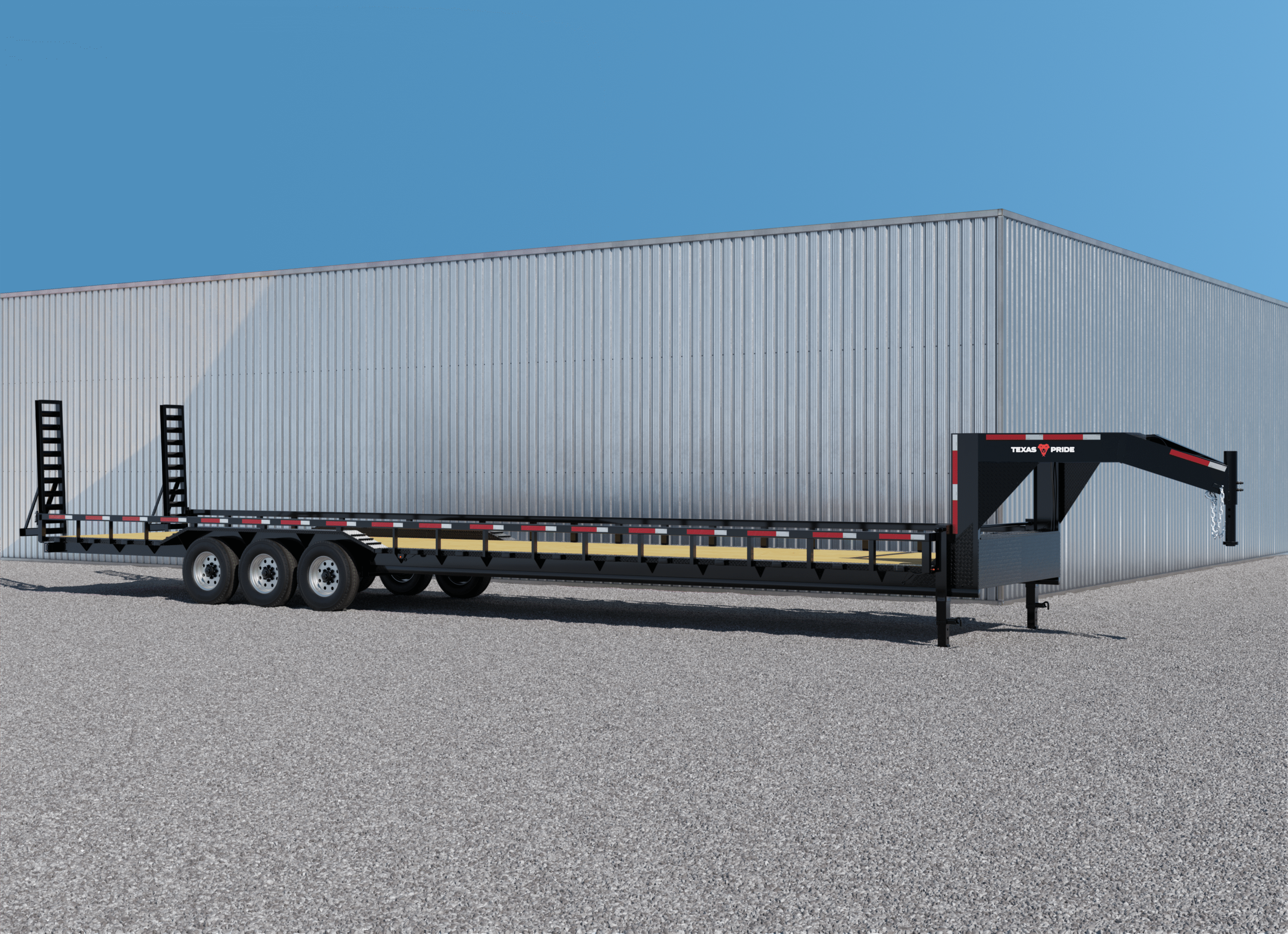 Texas Pride Trailers Lowboy 24K 7×40 Gooseneck Triple Axle – lowboy trailer built for low-clearance heavy loads with strong Axle configurations for controlled hauling.