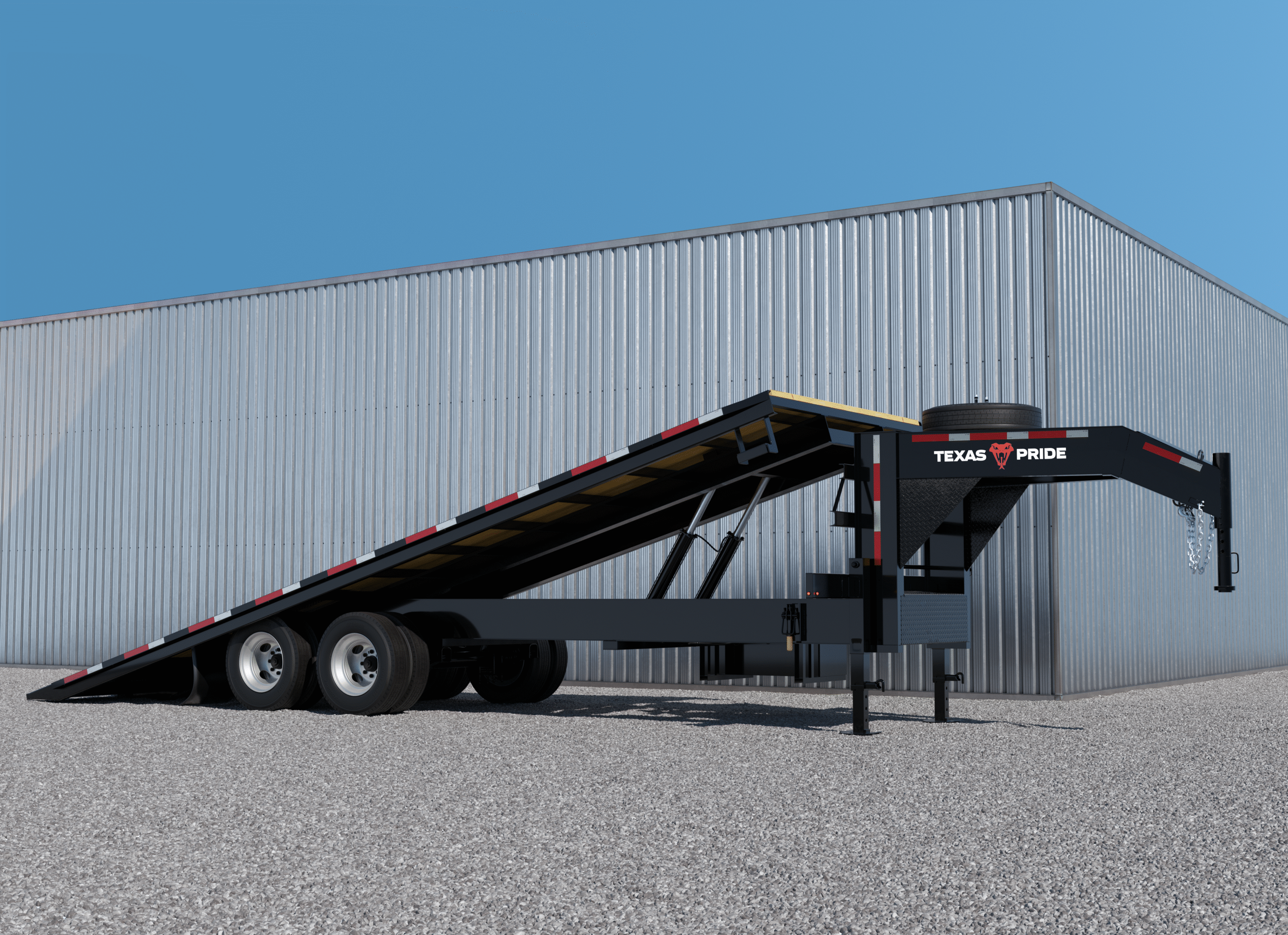 Texas Pride Trailers Power Tilt 30k 8×25 Dual Wheel – power tilt trailer offering effortless hydraulic lift and robust Axle strength for heavy machinery transport.