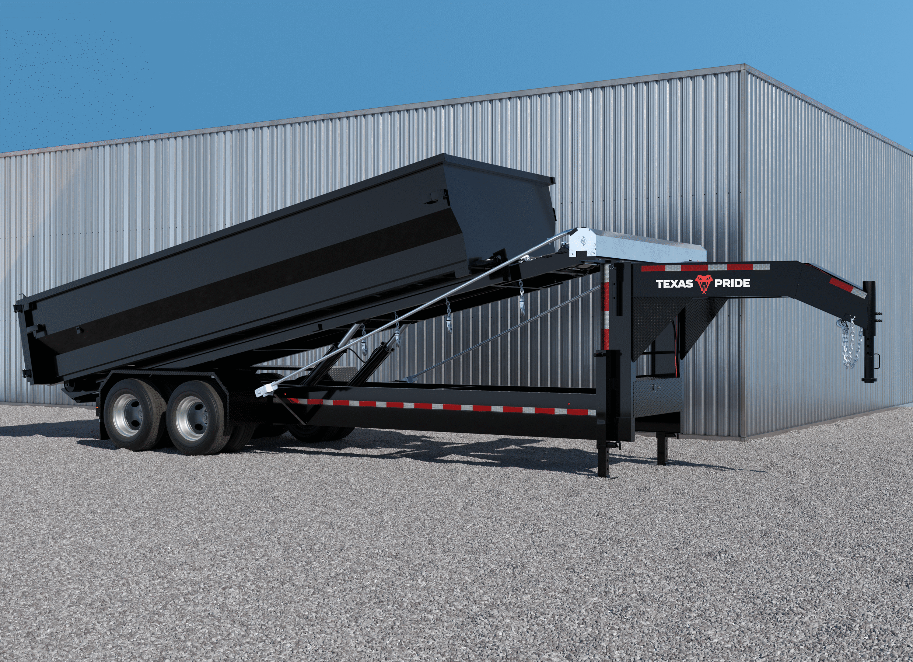 Texas Pride Trailers Roll-off 26K 8×20 Gooseneck Dual Wheel – roll-off trailer designed for quick dumpster swaps and material offloading with durable Axle options.