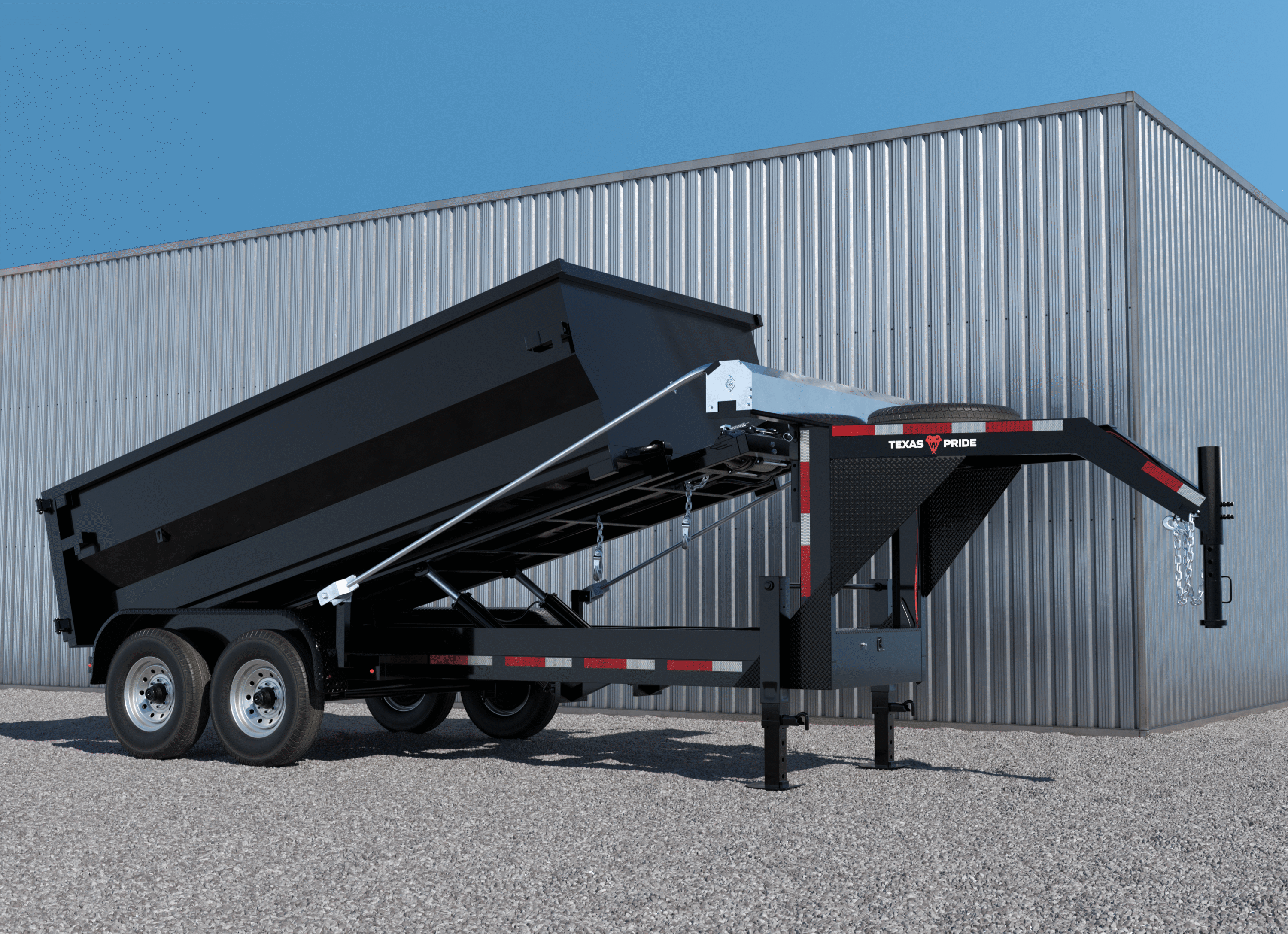 Texas Pride Trailers Roll-off 16K 7×14 Gooseneck Tandem Axle – roll-off trailer designed for quick dumpster swaps and material offloading with durable Axle options.