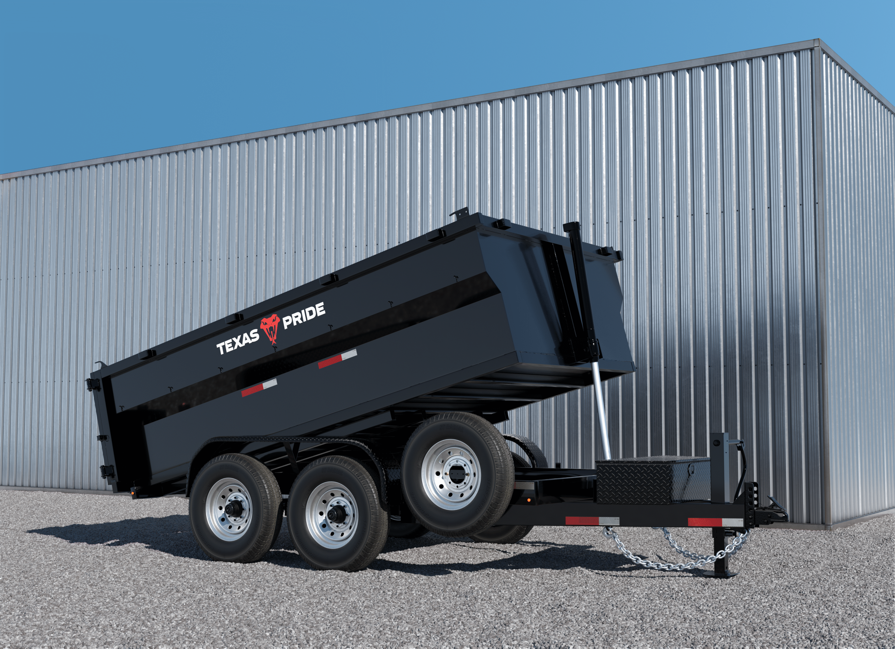 Texas Pride Trailers Dump 14K 7×14 Bumper Pull Tandem Axle – heavy-duty dump trailer built for hauling rock, debris, or demolition waste with a rugged Axle setup.